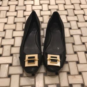 Black Leather Tory Burch Flats